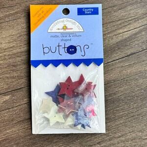 NEW Vintage Y2K Doodlebug Design Inc Country Stars Buttons Red White Blue 18 Pc